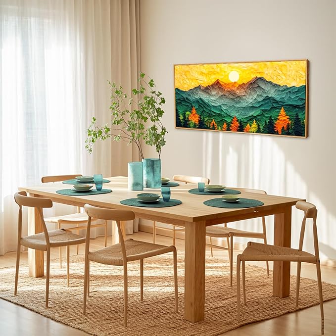 Abstract Sun Mountain Framed Canvas Wall Art Set, Forest Pine Tree Golden Sunset Wall Decor, Mixed Patchwork Landscape Art Print for Living Room, Bedroom, Dining Room, Office - 20"x40"-Ruum Studio Home