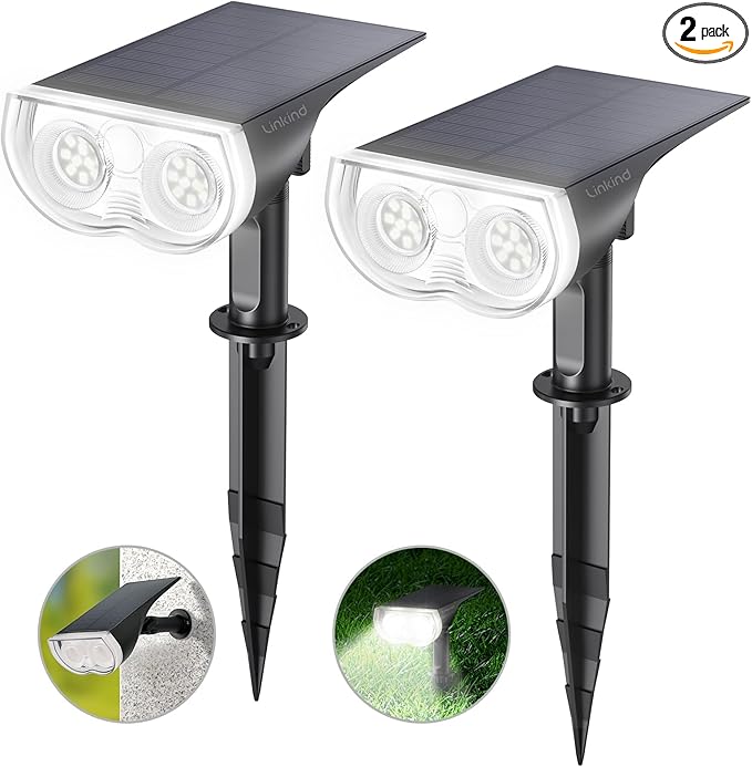 Linkind Solar Lights Outdoor Waterproof IP67, StarRay Dusk-to-Dawn Outdoor Solar Lights, 3 Lighting Modes Solar Spot Lights Outdoor for Garden, Yard, Landscape (Daylight, 2 Pack)-Ruum Studio Home