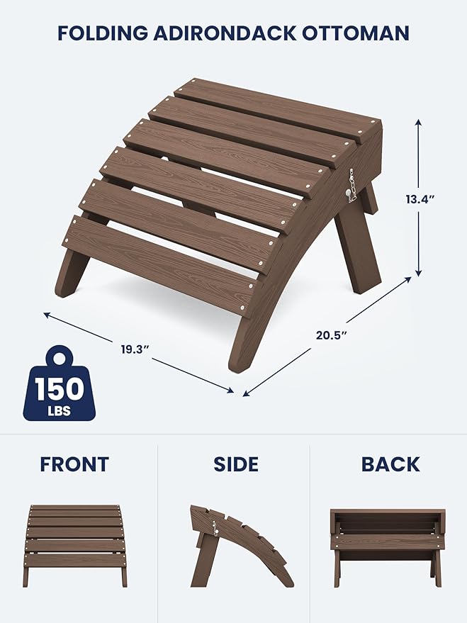 KINGYES Folding Adirondack Ottomans Set of 2 for Adirondack Chair, Brown-Ruum Studio Home