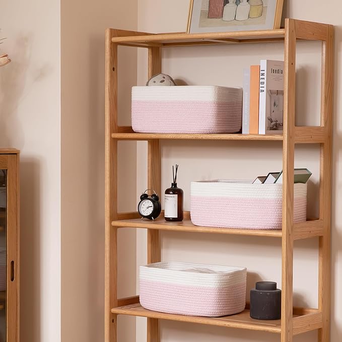 Storage Baskets for Organizing 3 Pack, Woven Baskets for Shelves, Closet Organizer Bins Empty Gift Basket Toy Storage for Toys, Books, Towels, Clothes, 15"x11.42"x6.7", Pink-Ruum Studio Home