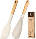 Cooking Spoon and Scraper for Nonstick Cookwares, Great for Cooking and Serving Durable BPA-Free Matte Silicone, Wood Handle Multifunction Spoon for Mixing, Scoop, and Scrape (KHAKI)-Ruum Studio Home
