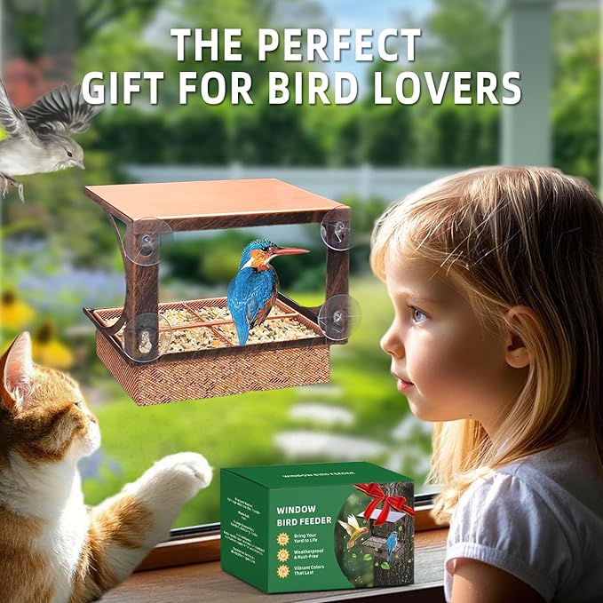 Window Bird Feeder with Strong Suction Cups, Metal Bird Feeders for Outdoors Birdwatching Gifts for Cats & Nature Lovers-Ruum Studio Home