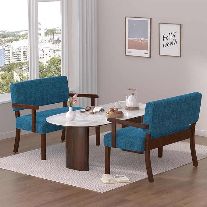 Accent Chair 2 Seat, Arm Chairs with Soft Seat and Armrests for Living Room, Love seat for Dining, Reading, and Waiting Rooms (Blue)-Ruum Studio Home
