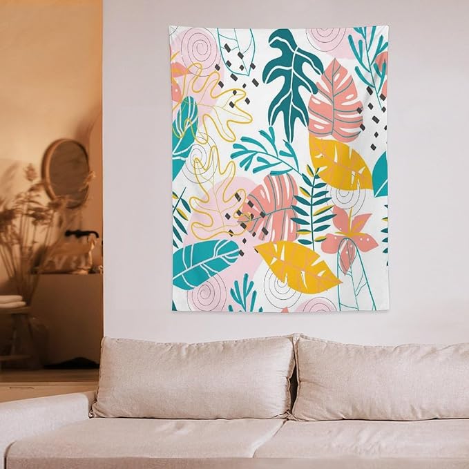 ICMOLYYENLO Tropical Green Leaves Tapestry, Exotic Leaves Beautiful Bedroom Wall Hanging, Floral Poster Blanket for Bedroom Living Room Dormitory Apartment 60x60 Inch-Ruum Studio Home