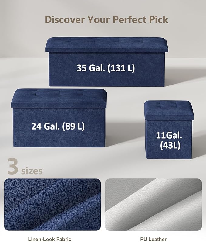 Storage Ottoman Bench, Folding Ottoman Foot Rest, End of Bed Bench,Storage Chest, for Living Room, Bedroom, Hallway, Entryway, Holds up to 700 lb (Navy BLUE1, 43")-Ruum Studio Home