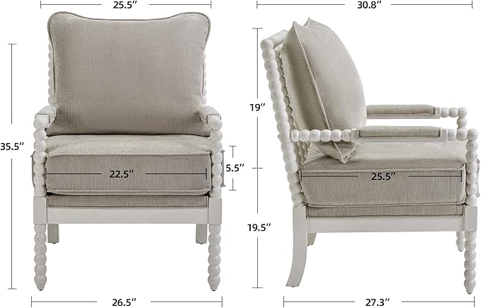 DUHOME Linen Fabric Spindle Accent Chair with Wood Frame,Spool Chairs with High Resilience Spring Cushion and Armrest Pads, Leisure Armchair for Living Room Bedroom Farmhouse Home Office Belcony-Ruum Studio Home