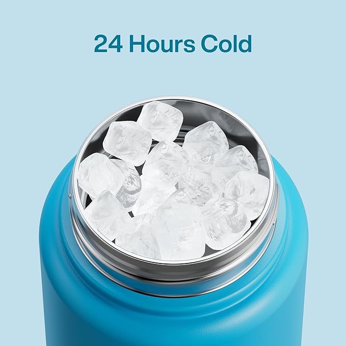 Insulated Water Bottle with Straw - Encool Stainless Steel Water Bottle, Leak-Proof, BPA-Free, Double Wall Vacuum Keeps Cold for 24 Hours for Sports, Travel, School (32 oz, Azure Blue)-Ruum Studio Home