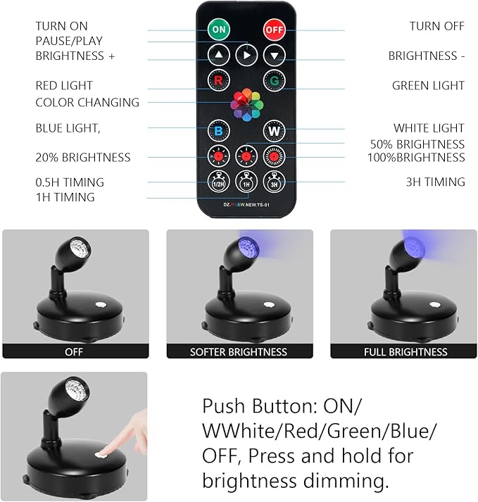 Cordless Spotlight Battery Operated, RGB Uplights with Remote and Timer, LED Indoor Plant Light, Dimmable Tree Accent Lighting, Color Changing Wall Lights for Art Painting Picture Dartboard-Ruum Studio Home