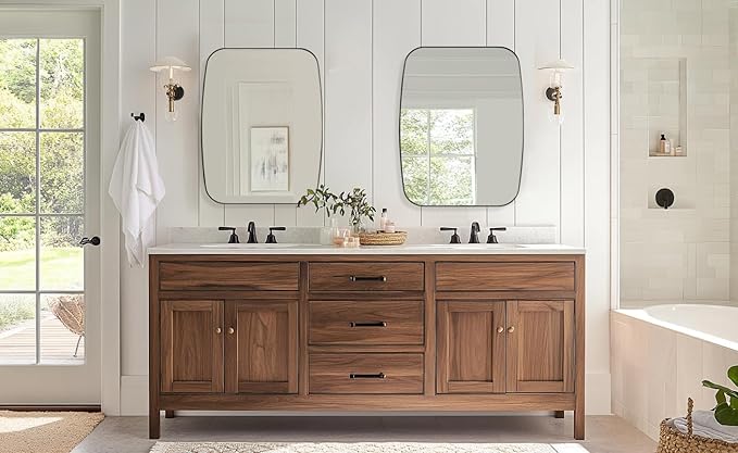 ANDY STAR Brushed Bronze Mirror, 28x36 Inch Stainless Steel Metal Frame Oblong Bathroom Mirror for Vanity, 1’’ Deep Wall Mounted Vertically/Horizontal-Ruum Studio Home