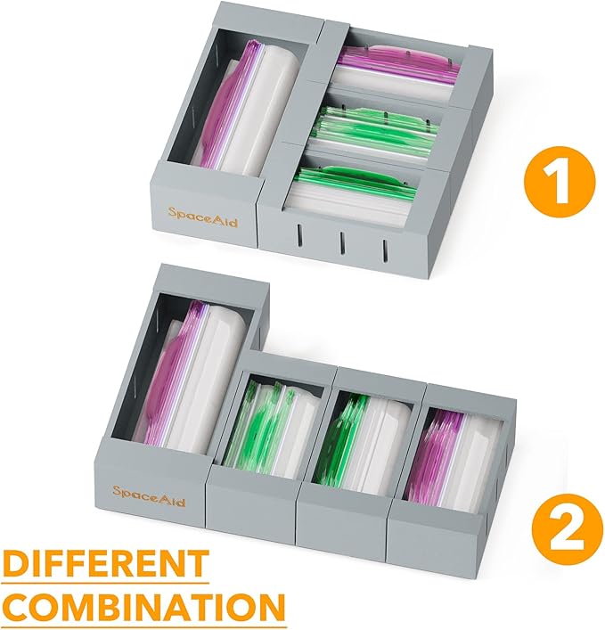 SpaceAid Bag Storage Organizer for Kitchen Drawer, Bamboo Organizer, Compatible with Gallon, Quart, Sandwich and Snack Variety Size Bag (4 Pack), Gray-Ruum Studio Home