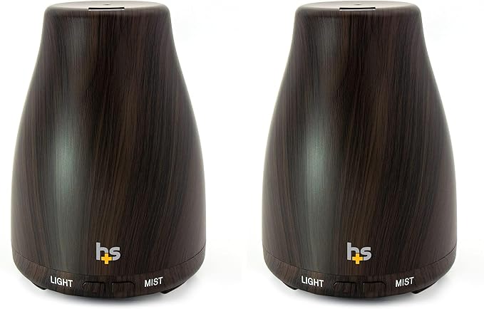 HealthSmart Essential Oil Diffuser, Cool Mist Humidifier and Aromatherapy Diffuser with 150ML Tank Ideal for Small Rooms, Adjustable Timer and Mist Mode, Wood Grain Brown (Pack of 2)-Ruum Studio Home