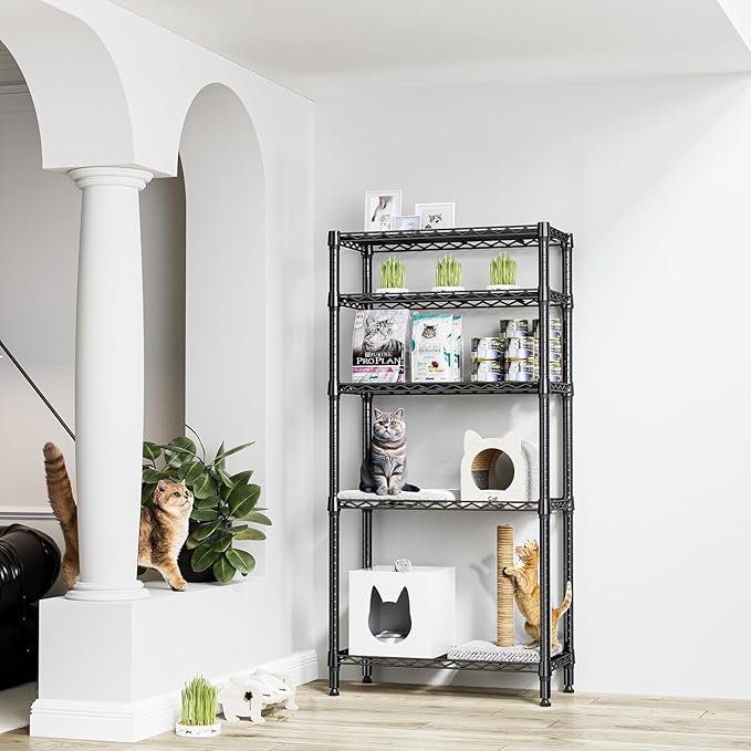 1250 lbs 5 Tier Shelf Metal Storage Shelves Shelving Wire Rack Heavy Duty Closet Organizers for Garage Kitchen Bathroom Laundry Black 13.8" D x 29.5" W x 59.5" H-Ruum Studio Home