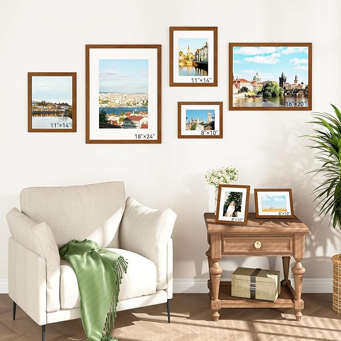 IBUYKE 8x10 Picture Frame,Solid Oak Wood 8x10 Photo Frame with Mat to 5x7,10x8 Picture Frames With Tempered Glass,Tabletop or Wall Mount Display,Home Decor,Walnut Oak 8 x 10 Frame,UWPF0810H-Ruum Studio Home