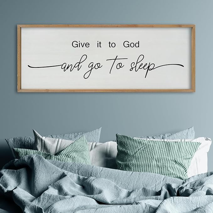 SRSZHIYUE Give It To God And Go to Sleep Sign Wall Decor 40"×15" for Master Bedroom Above Bed Guest Room Over Art Decoration (Wood)-Ruum Studio Home