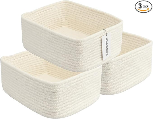 Small Woven Storage Baskets 13“X9”X5“ Decorative Rope Bins for Organizing Shelves, Closets, and Toys, Empty Gift Baskets, Cute Organizer Basket for Home and Office White Large-Ruum Studio Home