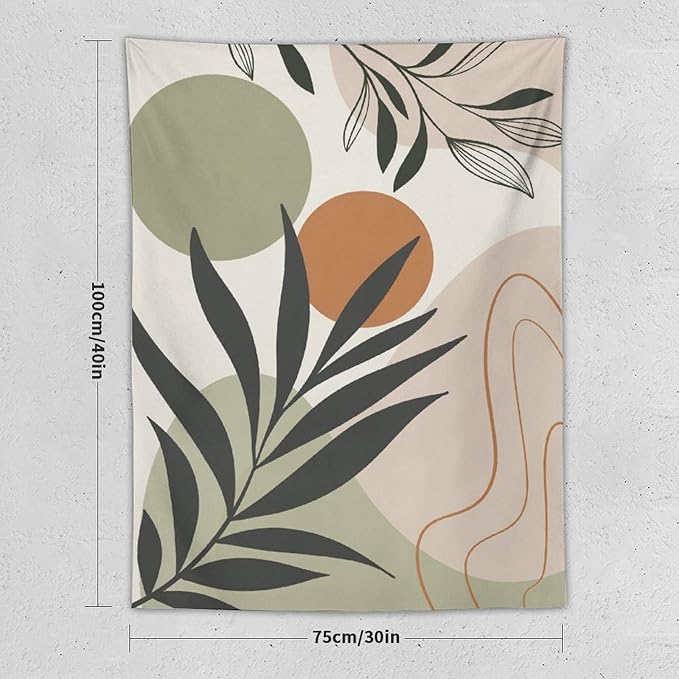Abstract Bohemian Mid Century Tapestry, Tropical Leaves Modern Geometric Archway Minimalist Bohemian Botanical Aesthetic Wall Hanging, Sage Green Gold Home Decor Art for Bedroom 60x60 Inch-Ruum Studio Home
