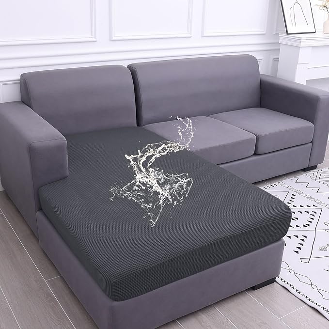 hyha Waterproof Couch Cushion Covers, Sectional Sofa Cushion Slipcovers L Shape, Thick Stretch Jacquard Fabric, Washable Chaise Lounge Cover with Elastic Bottom (1 Piece for Chaise, Grey)-Ruum Studio Home
