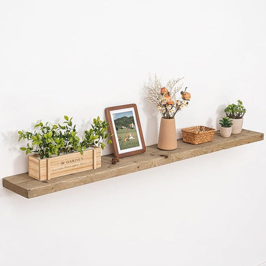 Solid Wood Floating Shelves, 8" Deep Rustic Reclaimed Barnwood Wall Hanging Floating Shelf with Invisible Heavy-Duty Metal Bracket | Wall Mounted | Farmhouse Style | 55 inches,1PC,Natural-Ruum Studio Home