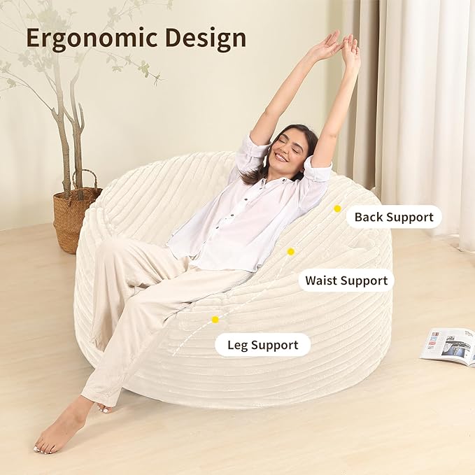Memory Foam Bean Bag Chair for Adults/Teens, Bean Bag Sofa with Fluffy Removable Cover, for Living Room Bedroom, 4FT White-Ruum Studio Home