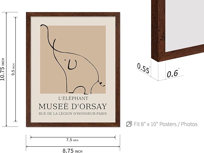 Poster Master Vintage Poster - Retro Minimalist Print - Gift for Artist, Housewarming - Elephant, Line Drawing, Sketch, Abstract - Wall Decor for Living Room, Bedroom, 11x14 Brown Framed-Ruum Studio Home