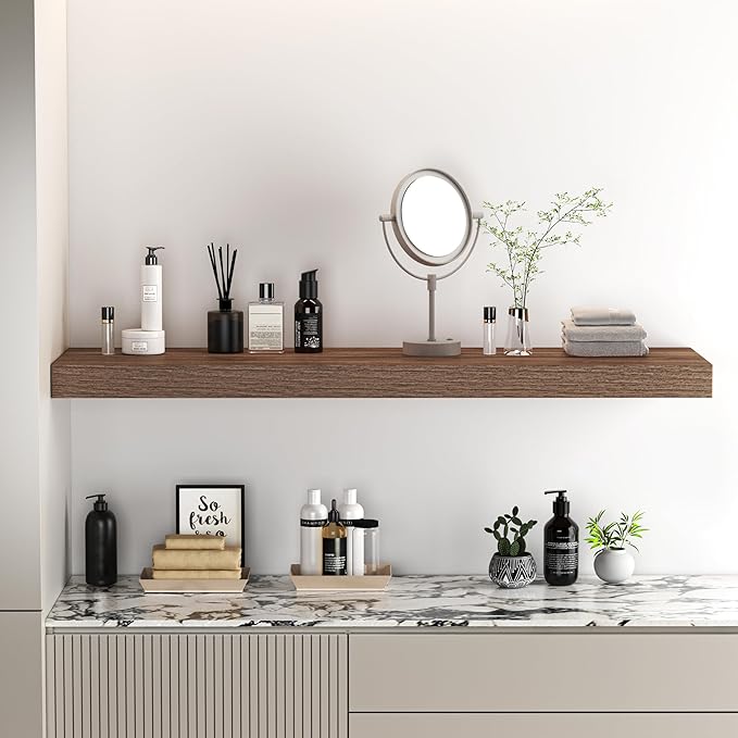 Fun Memories Floating Shelves - 10.3 Inch Deep Wall Shelf for Decor & Storage - Wall Mounted Display Shelving with Invisible Heavy-Duty Metal Bracket - 36"x 10.3"x 1.8" 1 Pack, Walnut-Ruum Studio Home