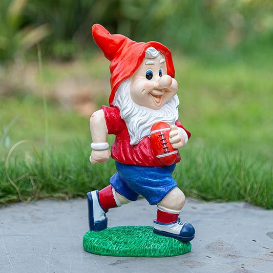 Outdoor Gnome Sculpture Garden Gnome Rugbyl Player Statue, 9.8" Tall Resin Outdoor Decoration, Red and Blue Sports Theme The for Rugby Enthusiasts-Ruum Studio Home