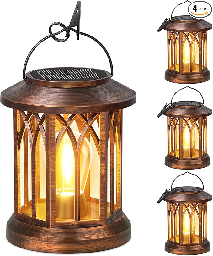 WdtPro Solar Lanterns Outdoor Hanging 4 Pack, Upgraded Bright Solar Lantern Lights Outdoor Waterproof, Solar Powered Lantern Over 12Hrs for Outside Garden Yard Patio Decor (Copper)-Ruum Studio Home