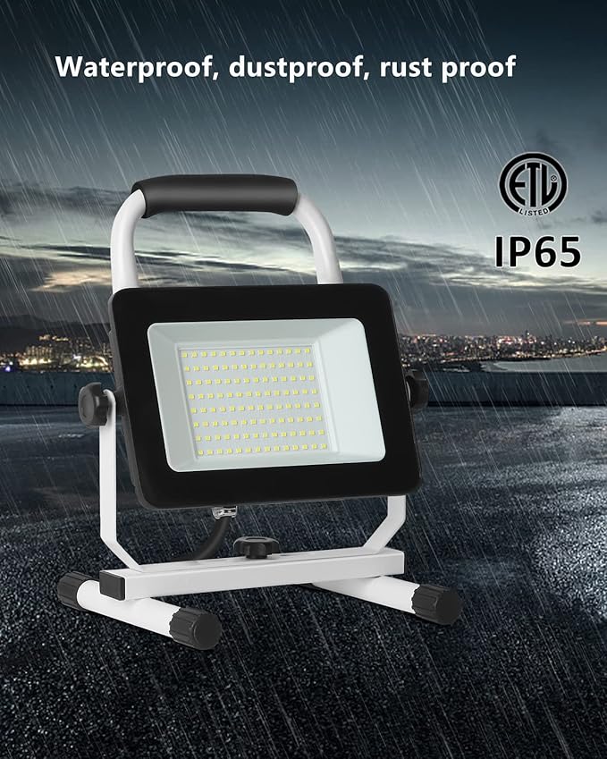UFOND 6000 Lumen LED Work Light with Stand,60W Waterproof Flood Light, Brightness Switch Adjustable,Super Bright Portable Job Site Worklight with Power Cord for Garage Workshop Car,Outdoor Lighting-Ruum Studio Home