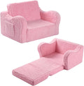 Kids Chairs for Toddler, 2-in-1 Toddler Soft Sherpa Couch Fold Out, Convertible Sofa to Lounger for Girls and Boys, Pink-Ruum Studio Home