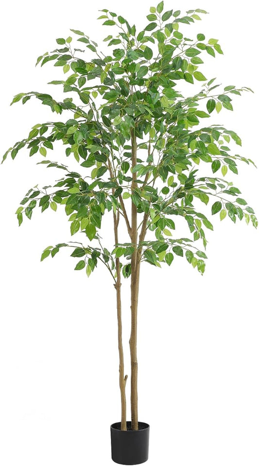 Tall UV Resistant Ficus Tree Artificial，5ft(60in) Faux Ficus Tree with Realistic Smooth and Shiny Leaves， Fake Trees Indoor Outdoor for Home Office Living Room Bedroom Foyer Porch Decor.-Ruum Studio Home