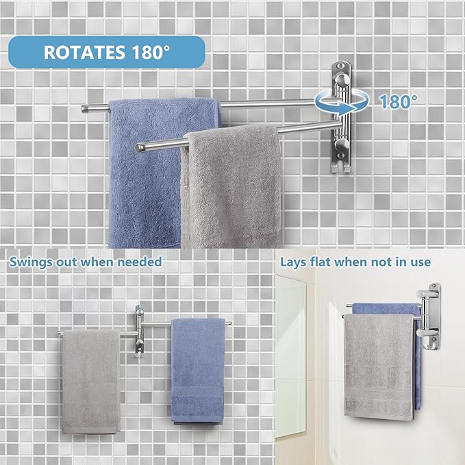 Bathroom Towel Holder JSVER 2 Arms SUS304 Stainless Steel Wall Mounted Towel Bar, Swivel Towel Racks for Bathroom, Kitchen-Ruum Studio Home