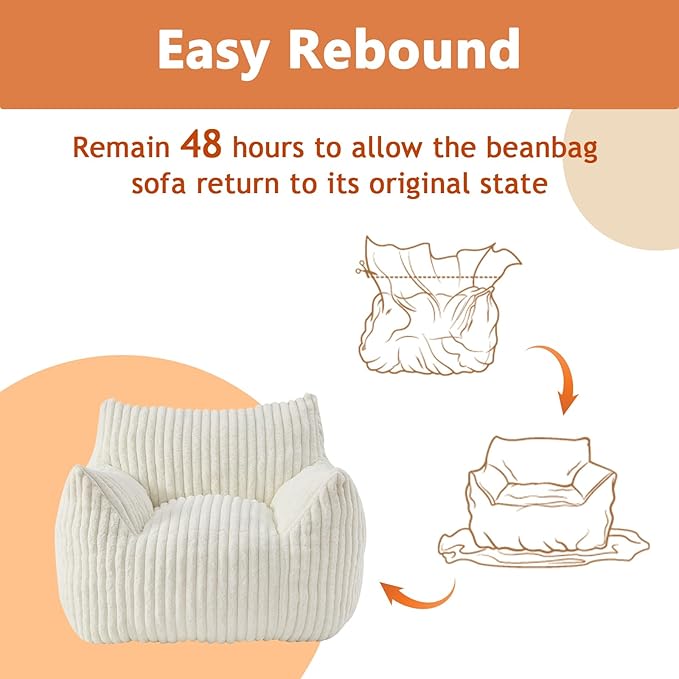 Giant Bean Bag Chairs for Adults with Filling Plush Fluffy Bean Bag Chairs for Teens with Armrests Comfy BeanBag Lazy Couch Sofa Chair for Bedroom Living Room Reading-Ruum Studio Home