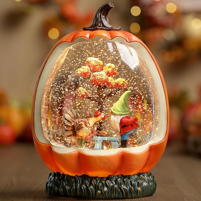 Fall Snow Globe Pumpkin Fall Decorations for Home Gnome Turkey Swirling Glitter Timer Thanksgiving Gift Autumn Harvest Fall Decor-Ruum Studio Home