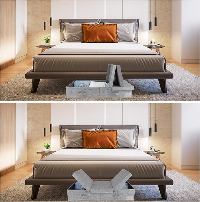 DAYARD Underbed Storage Container Bins with Lids, Under Bed Storage Organizer with Sturdy Handles Sidewalls Bottom, Foldable Clothes Bag (Set of 2) Large, Grey-Ruum Studio Home