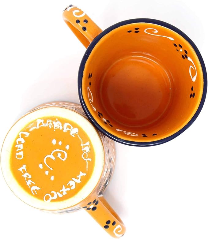 Encantada Handmade Hand-Painted Authentic Mexican Pottery Mugs (2-Pack, Mango)-Ruum Studio Home