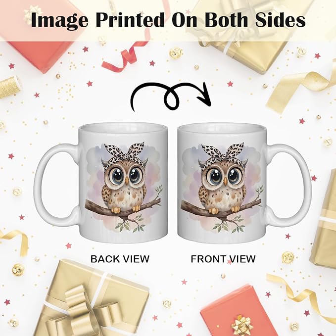 JINYO Coquette Leopard Bow Owl Mug, Cute Owl Coffee Cup, Gifts for Owls Lovers Women, Cute Wild Animal Ceramic Coffee Tea Mug 11 oz-Ruum Studio Home