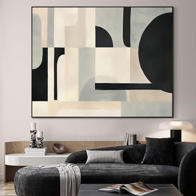 SIGNWIN 60"x72" Extra Large Framed Wall Art Modern Neutral Abstract Geometric in Black and Beige, Clean Minimalist Design for Home Living Room Bedroom Decor (Frame Assembly Required)-Ruum Studio Home