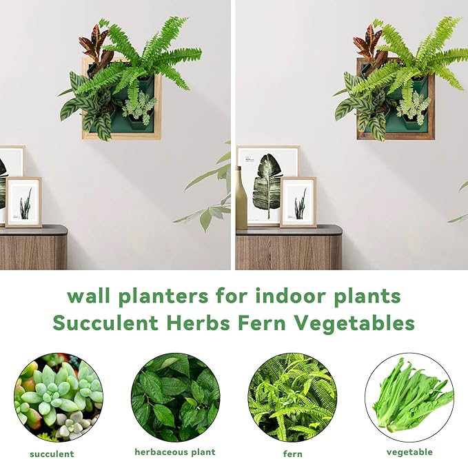 Vertical Wall Planter, 4 Pots Self Watering Living Planters Indoor, Wooden Frame Planter Wall Decoration Home Office (No Screw)-Ruum Studio Home