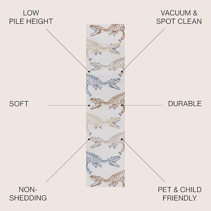 JONATHAN Y Machine-Washable Cream/Multi Runner Rug, 2x8, Kingdarr T-Rex Modern, Casual, Kids & Novelty for Living Room, Dining Room, Bedroom, Kitchen Easy-Cleaning, Non-Shedding (KDW103A-28)-Ruum Studio Home