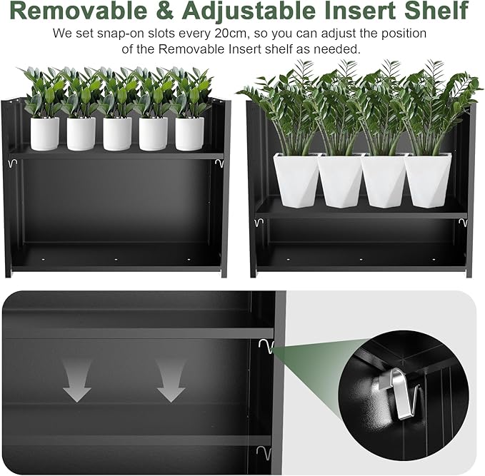 Tall Metal Cube Planter for Outdoor Plants 36" L x 12" W x 26" H, Heavy Duty Steel Large Planter Box with Removable Insert Shelf, Modern Décor for Tall Plants, Trees, Flowers (Black)-Ruum Studio Home