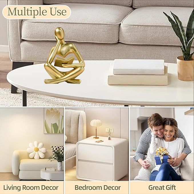 Bookshelf Decor Thinker Statue - Abstract Style Thinker Sculptures Modern Aesthetic Figurine Decoration Statues for Home Decor-Zuo Si-Gold-Ruum Studio Home