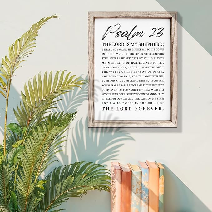 Christian Wooden Sign, Bible Verse Wall Art, Rustic Wooden Plaque, Home Church Decor, Christian Framed Wall Plaque Sign 15 * 11.5 inches, The Lord is My Shepherd-Ruum Studio Home