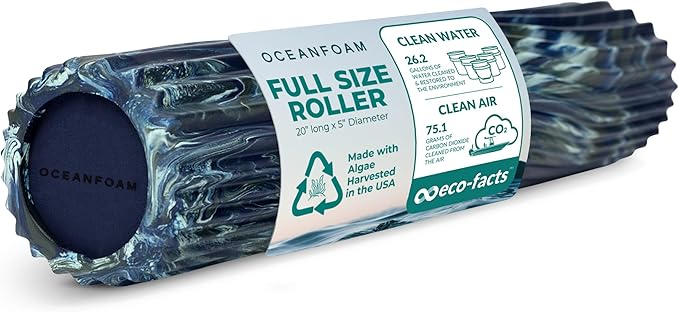 Oceanfoam Tidal Roller - Dark Navy, Hunter & Seafoam Marbled - Muscle Massage Foam Roller for Back Pain & Stretching - Firm & Ergonomic Wide Wave Textured - Yoga & Athletics - Full Size, 20" x 5"-Ruum Studio Home