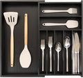 Premium Silverware, Flatware and Utensil Organizer for Kitchen Drawers, Food-Safe Contract Grade, Expandable from 10.5 to 19 In, Black Bamboo-Ruum Studio Home