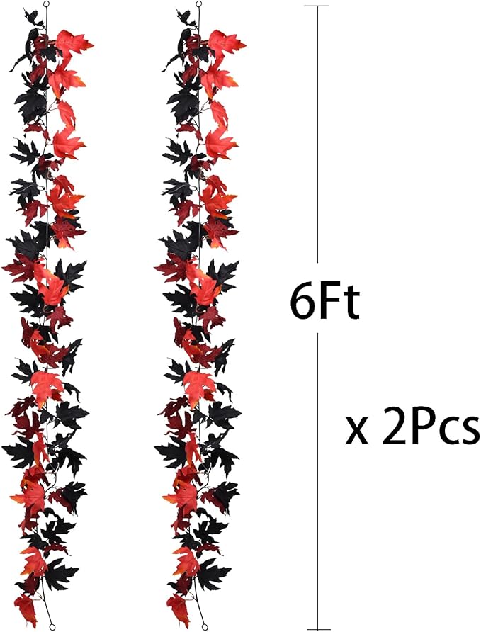 Lvydec 2 Pack Halloween Fall Maple Garland - 5.9ft/Piece Artificial Hanging Fall Leave Vines Garland Autumn Decor for Thanksgiving Home Wedding Party-Ruum Studio Home