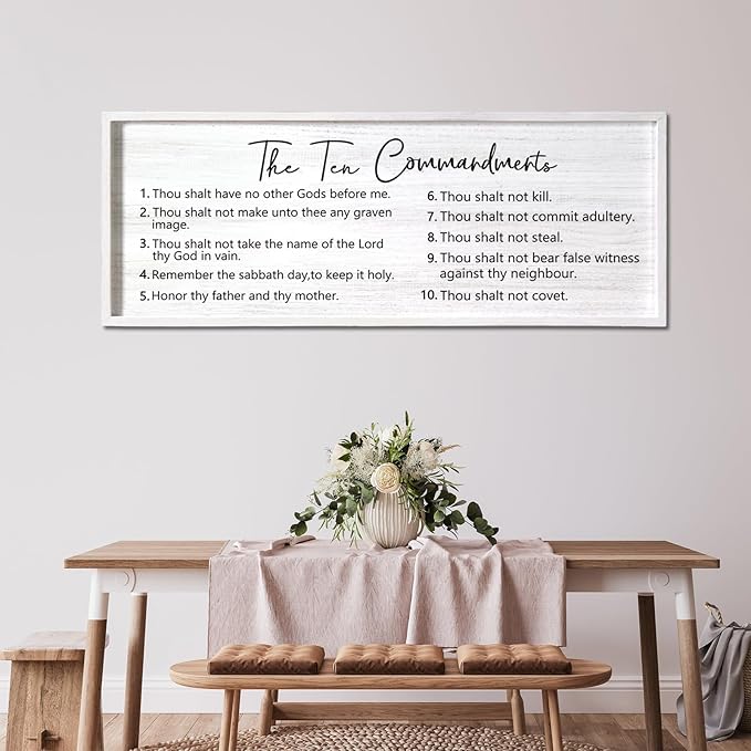 The Ten Commandments Rustic Bible Verse Framed Wall Art, 40''×15'' Positive Religious Christian Saying Sign for God Jesus Christ Prayer, Vintage Horizontal Holy Inspirational Catholic Scripture Decor-Ruum Studio Home