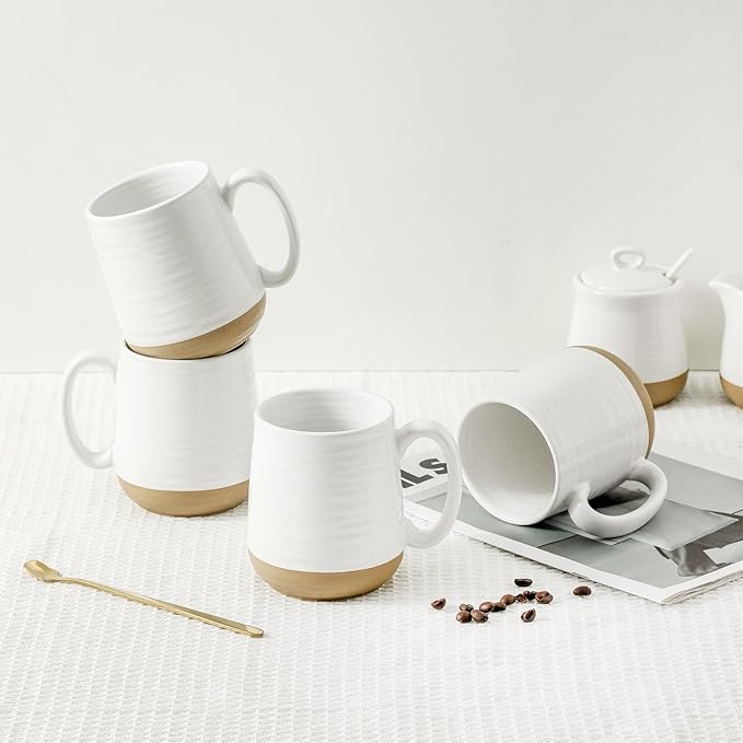 Hasense Coffee Mugs Set of 4, 15 oz Ceramic Coffee Cups with Comfortable Handle, Large Tea Cups for Coffee, Soup, Latte, Mug Set Gift for Wedding, Microwave and Dishwasher Safe, White-Ruum Studio Home