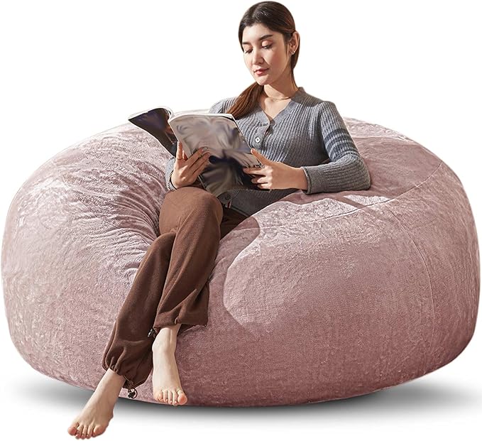 Bean Bag Chair 6Ft, Memory Foam Filled, Large Beanbag Chairs for Adults and Teens, Soft Sofa with Removable Flannel Cover, Round Couch for Living Room Bedroom College Dorm (Pink, 6FT-67×67"×24")-Ruum Studio Home