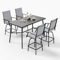 Sophia & William Outdoor Bar Set, Patio Bar Table and Chairs Set, Bar Height Patio Set - 4 x Swivel Bar Chairs(Grey), 1 x Rectangular Bar Table(Wood-Like)-Ruum Studio Home