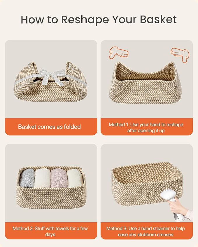 Small Woven Basket, 12 x 8 x 4.5 Inches, Storage Basket for Organizing, Cute Small Rope Shelf Closet Cube Storage Bins Baskets for Shelves, Dog Toy Gift Baskets Empty, 3 Pack Brown-Ruum Studio Home